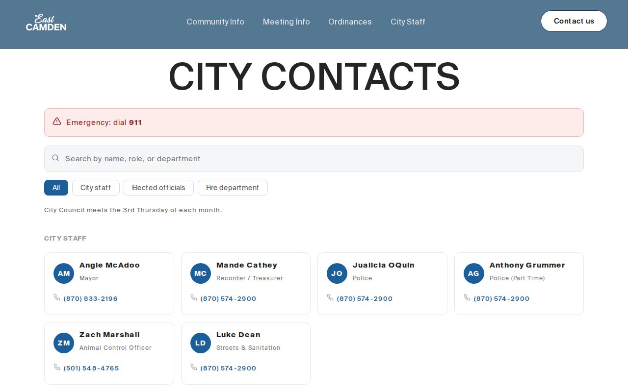 East Camden official police contact directory for arrest-record routing